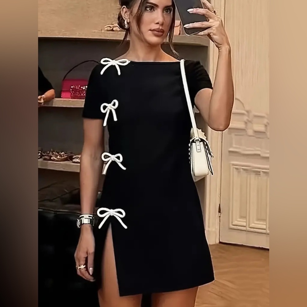 Bow Side Split Short Dress